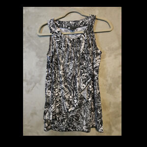 Carole Little Size M Black White Paisley Knit Scoop Neck Sleeveless Tank Top